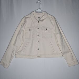 Sonoma Denim Trucker Jacket XXL Cream Topstitch Pocket Button Retro